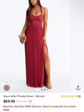 Fashion Nova Marsala Halter Pleated Maxi Gown
